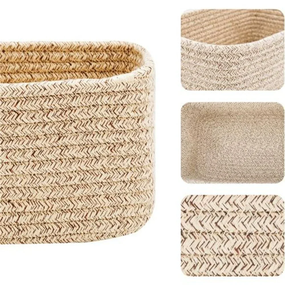 3 Pack Woven Cotton Storage Baskets Small Shelf Closet Organizer Bin Set